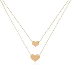 MEVECCO Layered Heart Necklace Pendant Handmade 18k Gold Plated Dainty Gold Choker Arrow Bar Layering Long Necklace for Women
