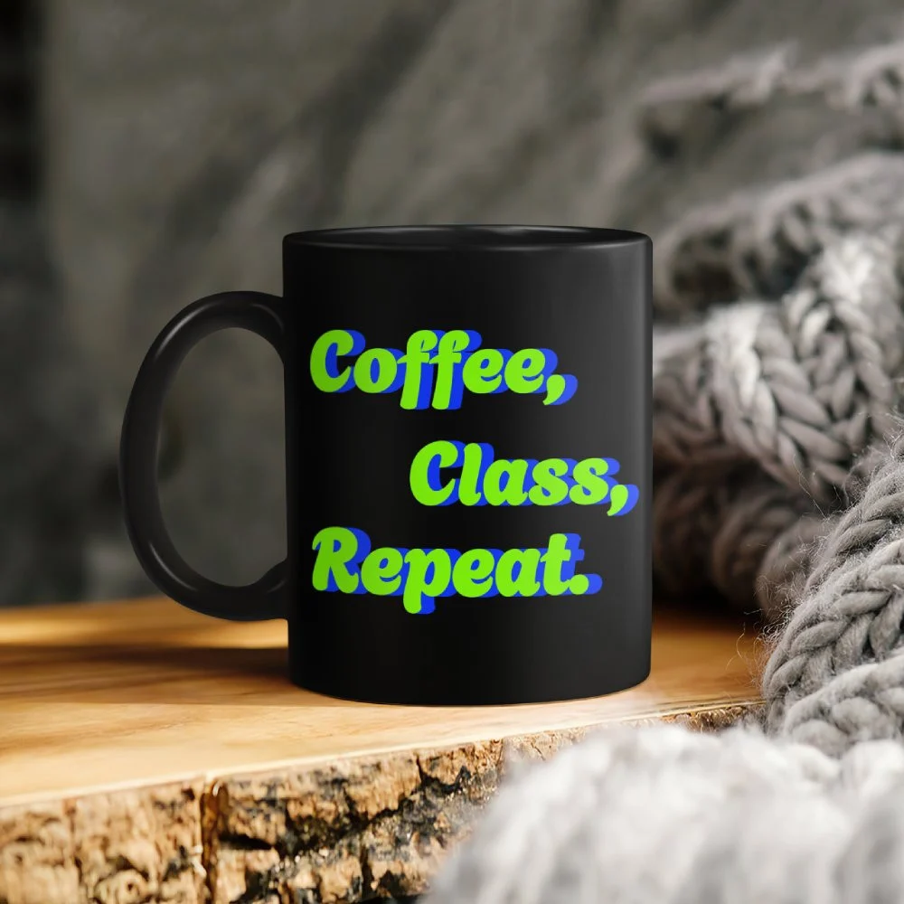 Coffee, Class, Repeat Neon Typography Mug
