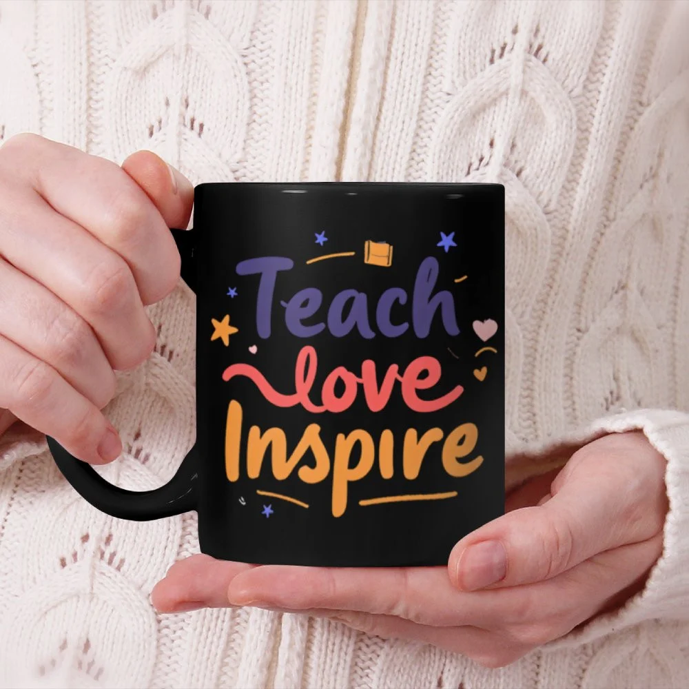 Teach Love Inspire Black Ceramic Mug