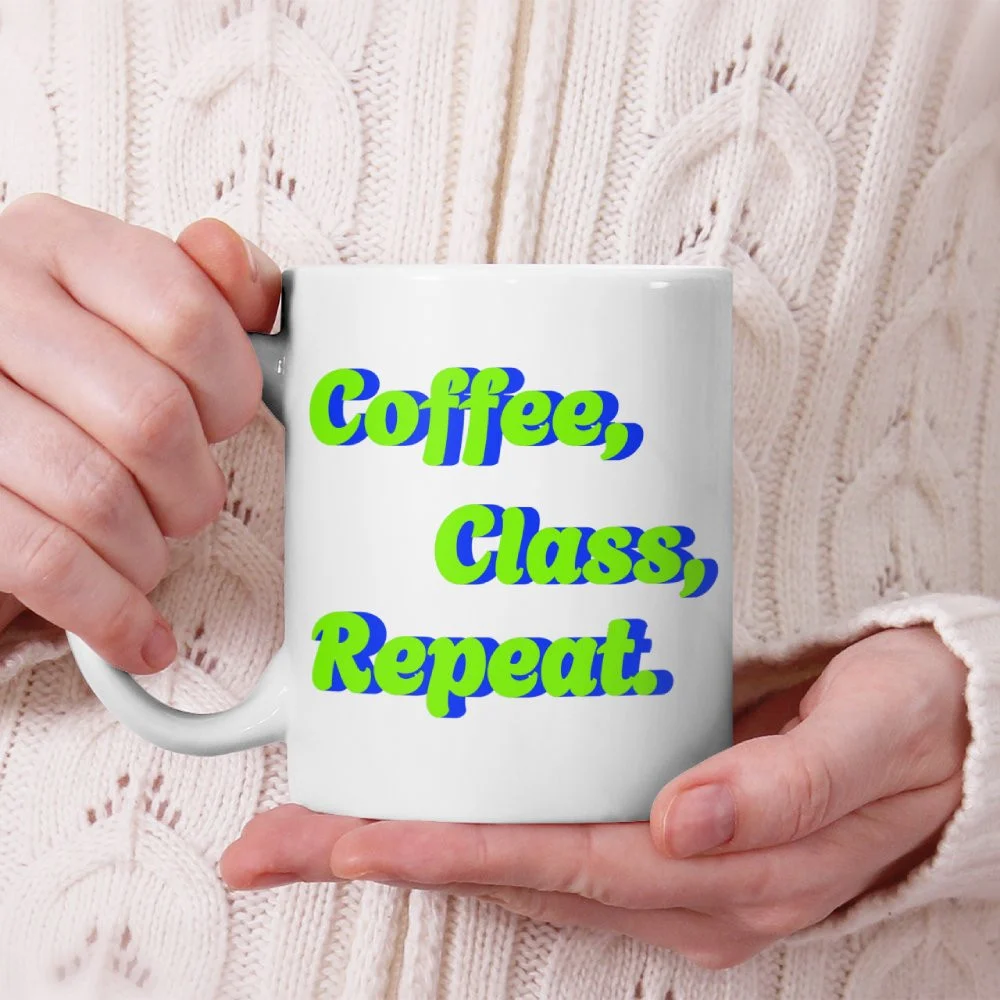 Coffee, Class, Repeat Neon Typography Mug