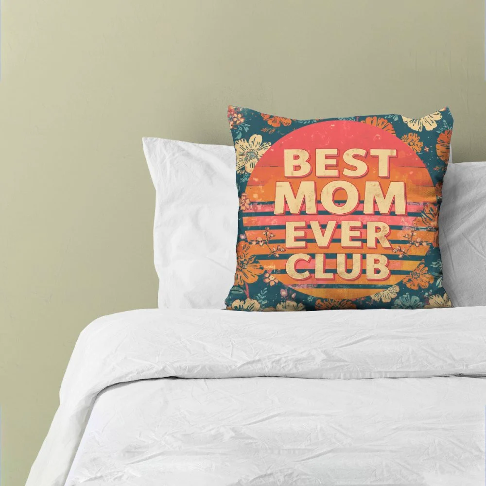 Best Mom Ever Club Retro Sunset Throw Pillow