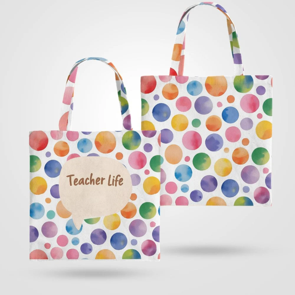 Teacher Life Watercolor Polka Dot Tote Bag