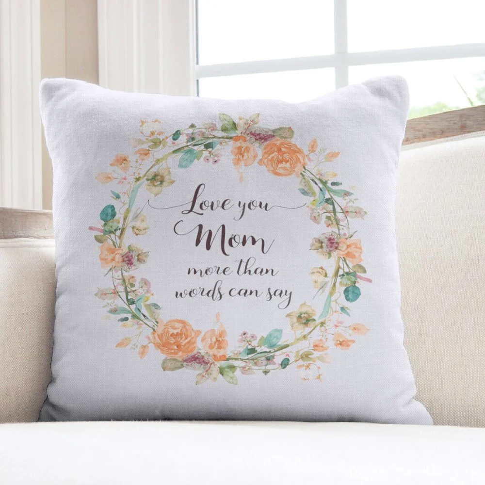 Love You Mom Floral Wreath Throw Pillow