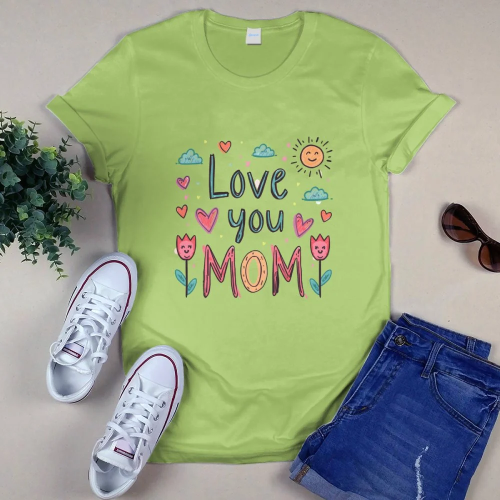 Sentimental Mother's Day Gifts That'll Make Her Tear Up "Love You Mom" Whimsical Doodle T-Shirt