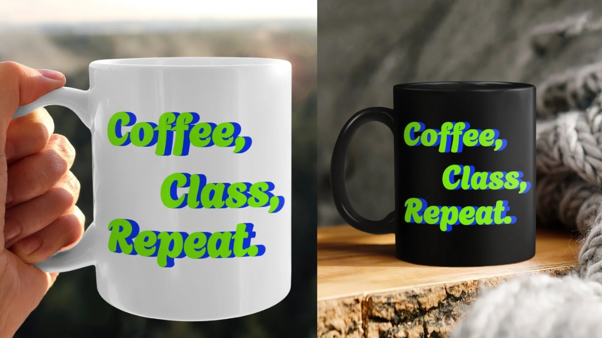 Coffee Class Repeat Neon Typography Mug - Vibrant Teacher Daily Life Gift