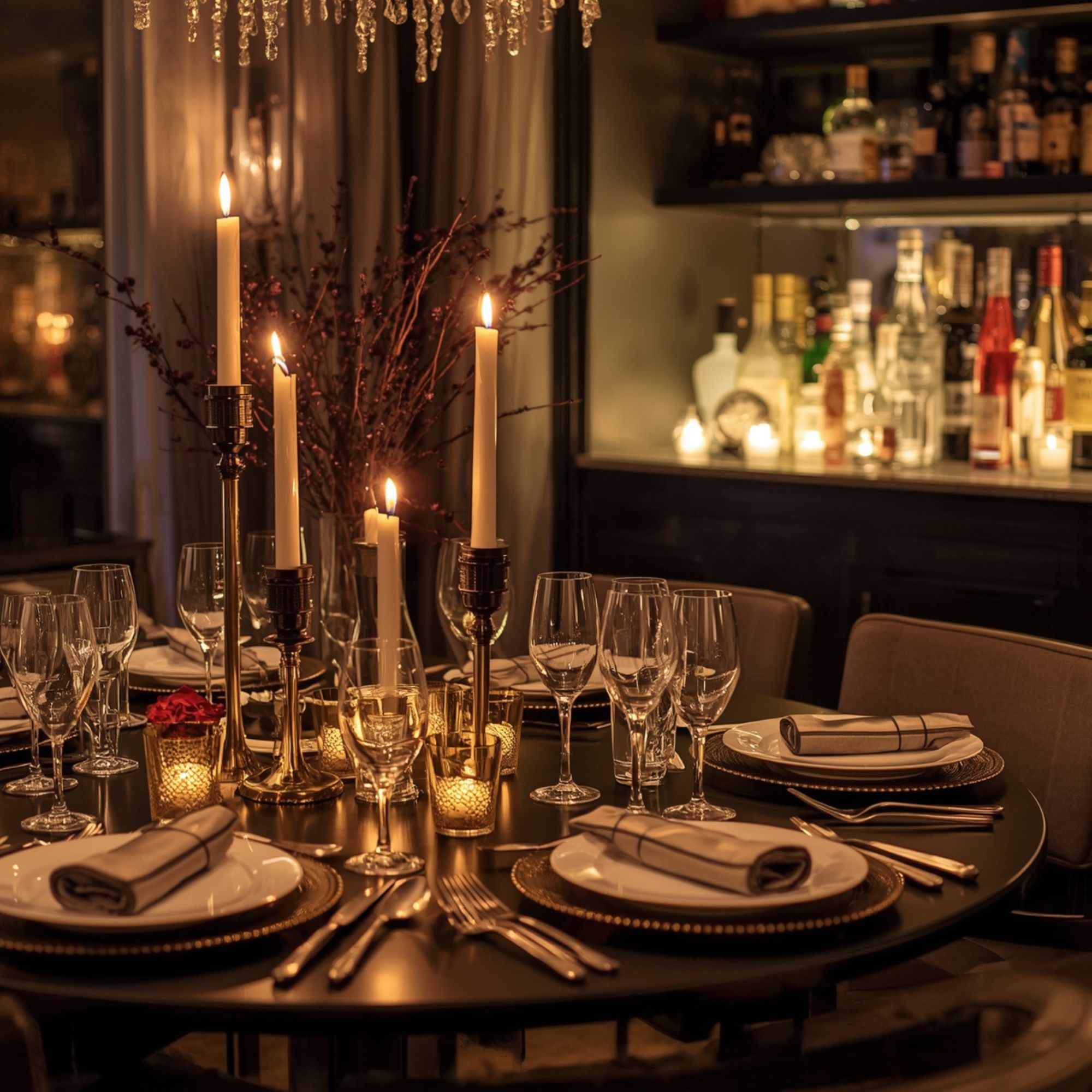 New Year’s Eve Dinner Party Decor at Home: An Intimate, Elegant Table and Bar Corner new year’s eve dinner 1