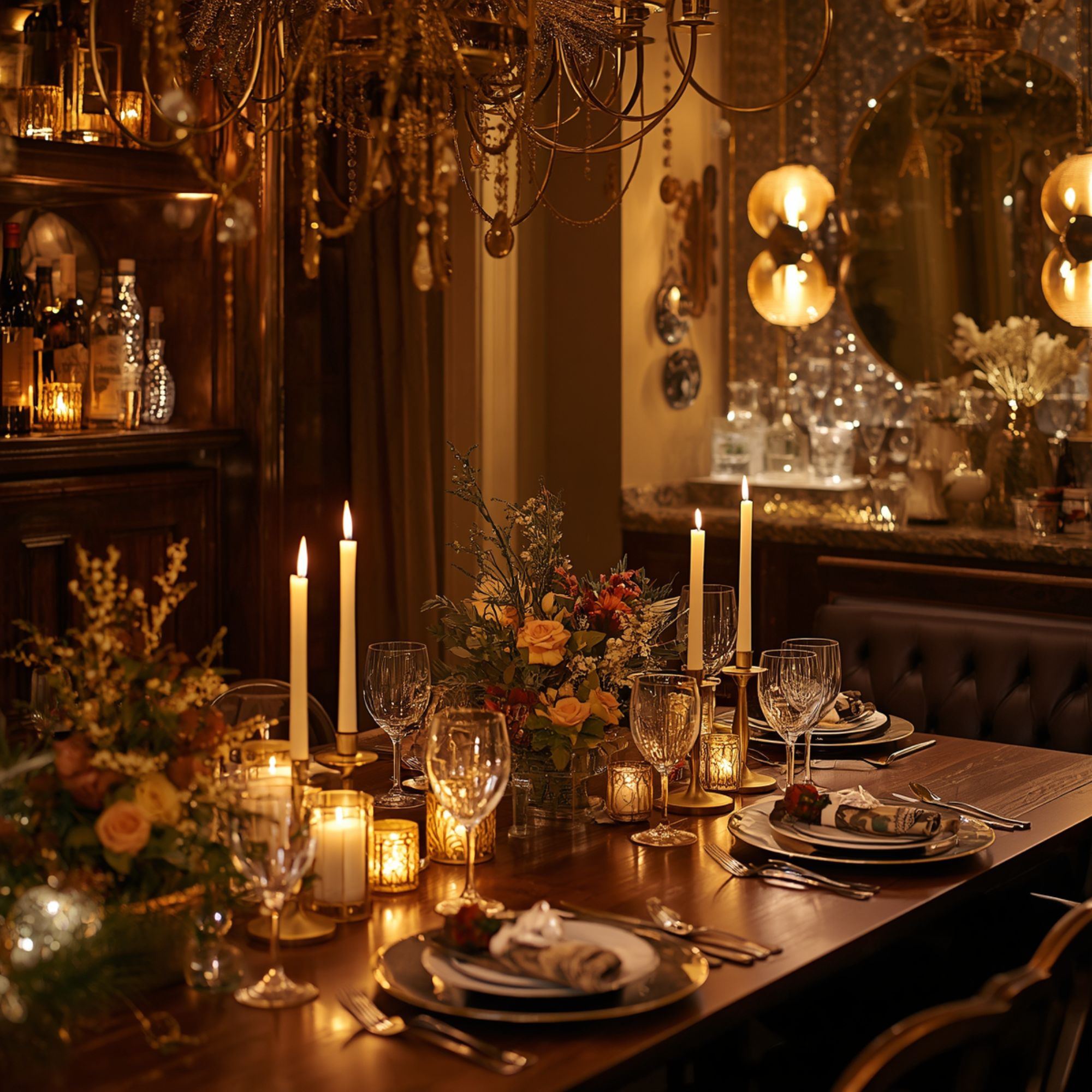 New Year’s Eve Dinner Party Decor at Home: An Intimate, Elegant Table and Bar Corner new year’s eve dinner 3