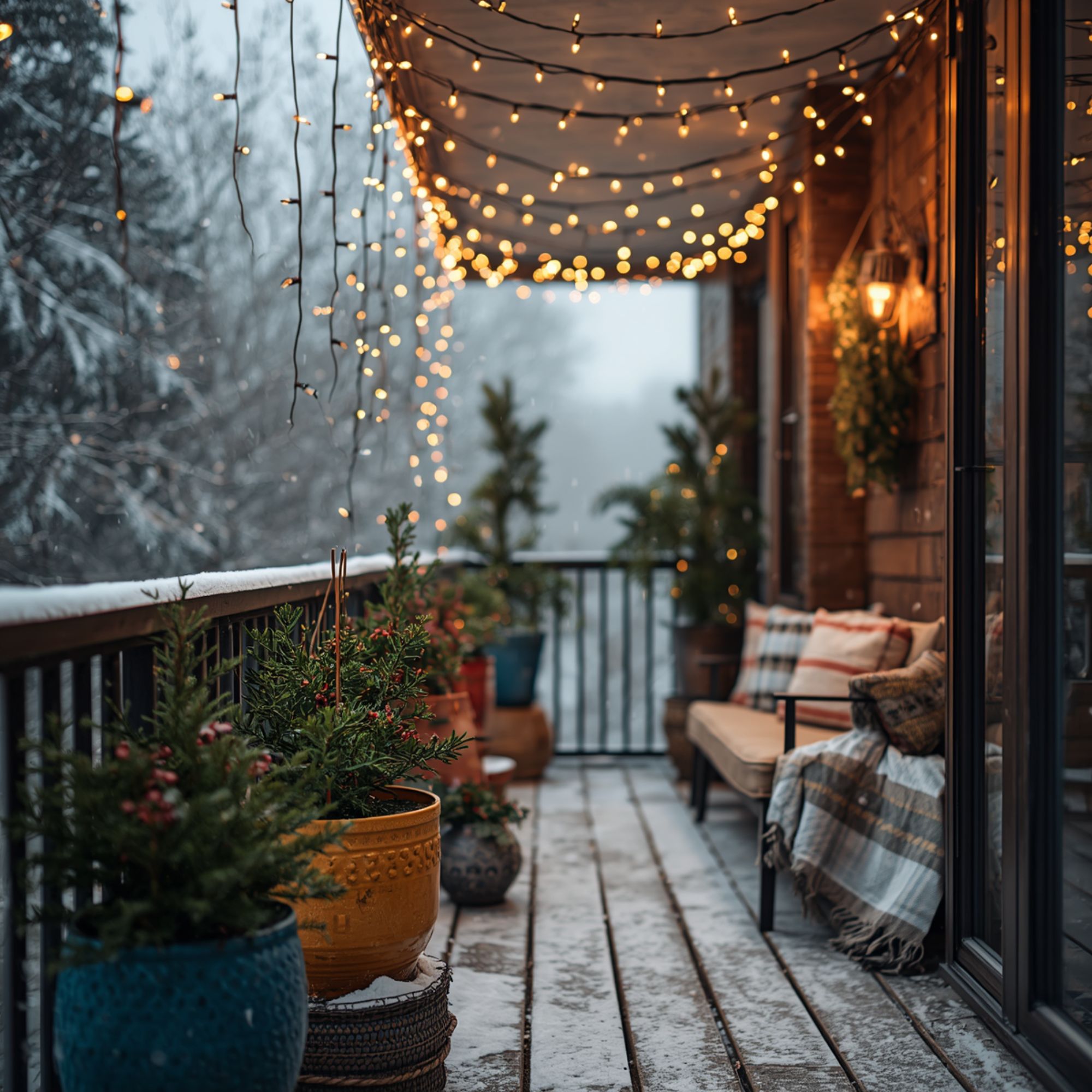 Winter Balcony Decorating for Cold Weather: Containers, Lighting, and Cozy Details