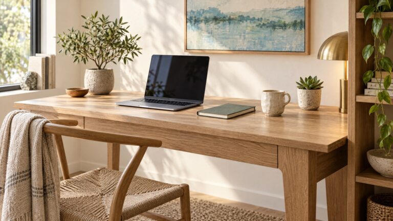 A Warm Minimalist Desk Setup: Keep the Surface Clear, Not Your Personality