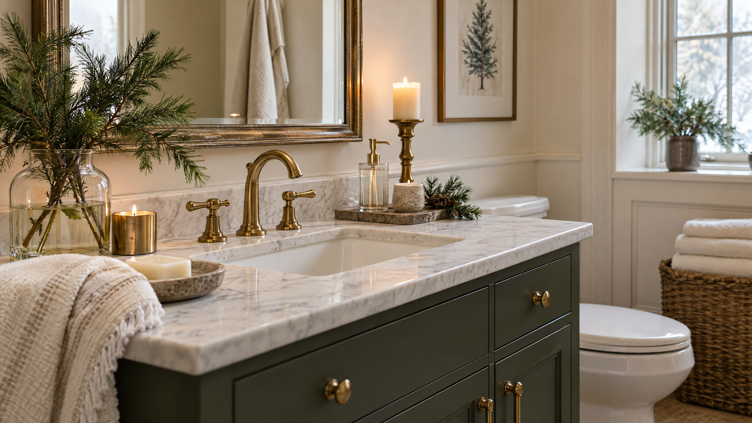 A Guest Bathroom Holiday Refresh That Leaves the Counter Clear