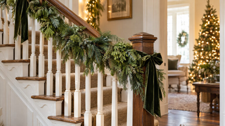How to Decorate a Christmas Staircase Without Blocking Handrails or Treads