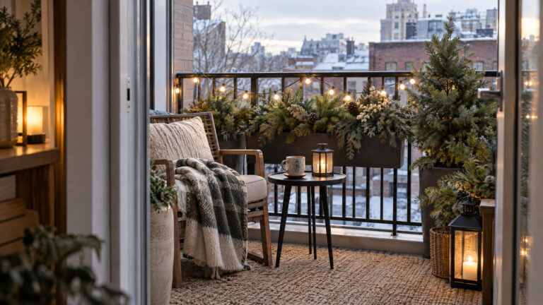 Winter Balcony Decorating for Cold Weather: Containers, Lighting, and Cozy Details