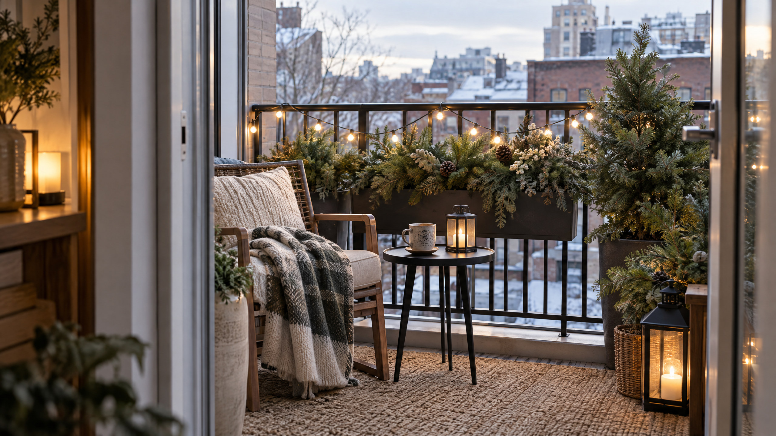 Winter Balcony Decorating for Cold Weather: Containers, Lighting, and Cozy Details